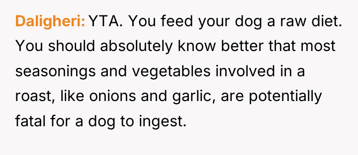 Daligheri YTA. You feed your dog a raw diet. You...
