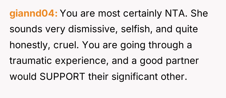 giannd04 You are most certainly NTA. She sounds very dismissive,...
