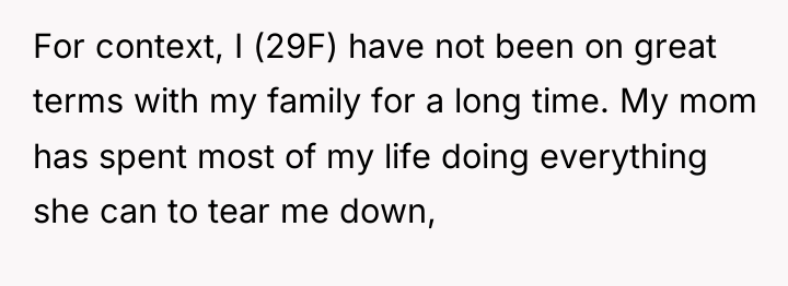 For context, I (29F) have not been on great terms...