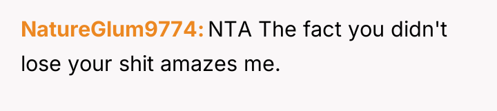 NatureGlum9774 NTA The fact you didn't lose your shit amazes...