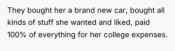 They bought her a brand new car, bought all kinds...