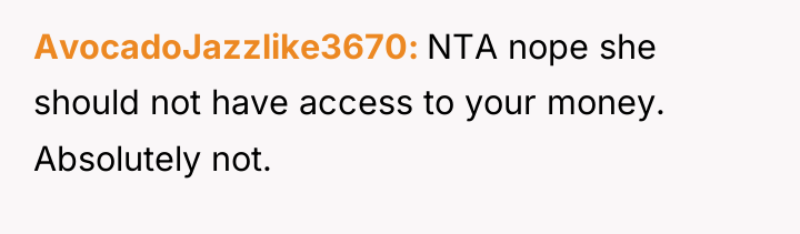 AvocadoJazzlike3670 NTA nope she should not have access to your...