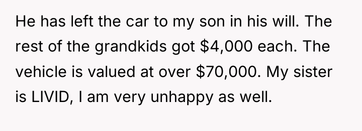 He has left the car to my son in his...