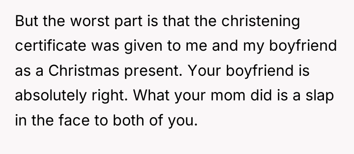 But the worst part is that the christening certificate was...