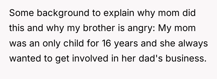 Some background to explain why mom did this and why...