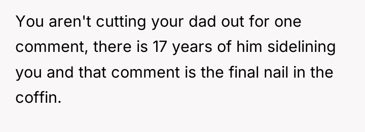 You aren't cutting your dad out for one comment, there...