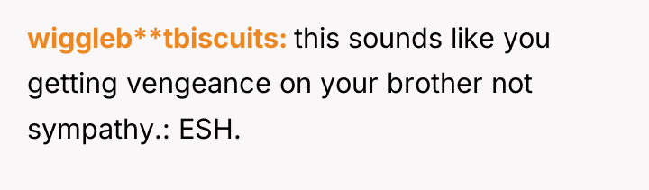 wiggleb**tbiscuits this sounds like you getting vengeance on your brother...