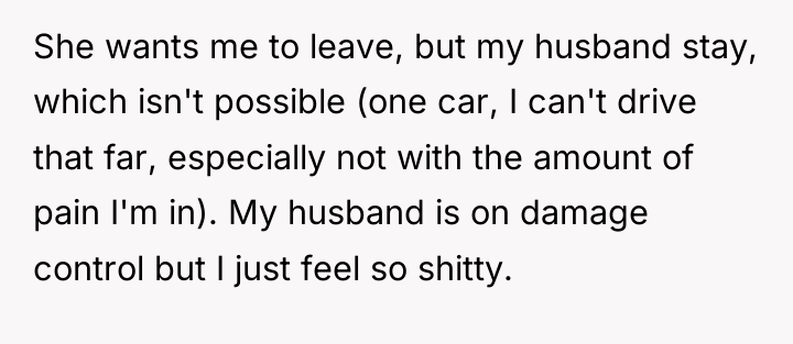 She wants me to leave, but my husband stay, which...