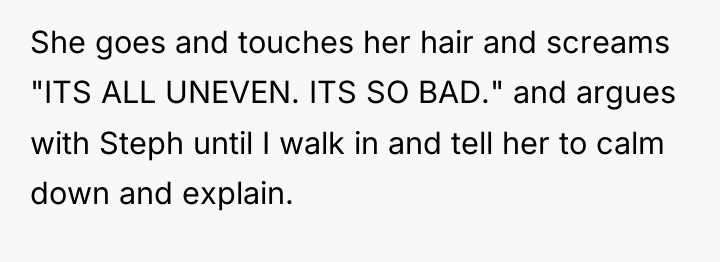 She goes and touches her hair and screams "ITS ALL...