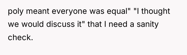 poly meant everyone was equal" "I thought we would discuss...