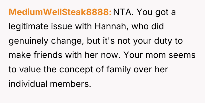 MediumWellSteak8888 NTA. You got a legitimate issue with Hannah, who...