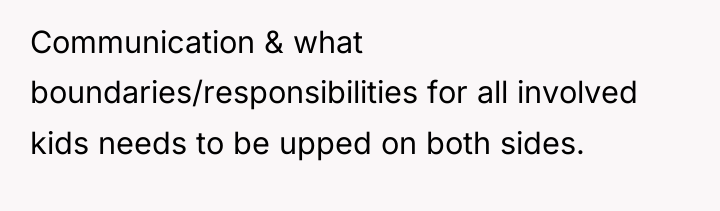 Communication & what boundaries/responsibilities for all involved kids needs to...
