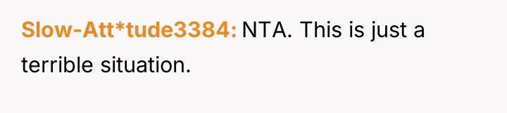 Slow-Att*tude3384 NTA. This is just a terrible situation.