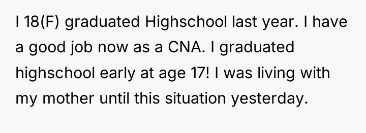 I 18(F) graduated Highschool last year. I have a good...