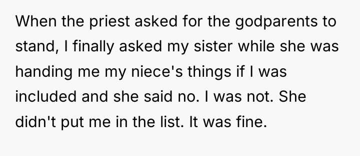 When the priest asked for the godparents to stand, I...