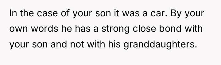 In the case of your son it was a car....