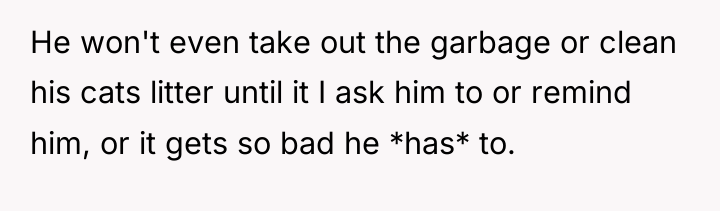 He won't even take out the garbage or clean his...