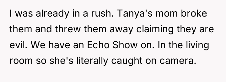 I was already in a rush. Tanya's mom broke them...