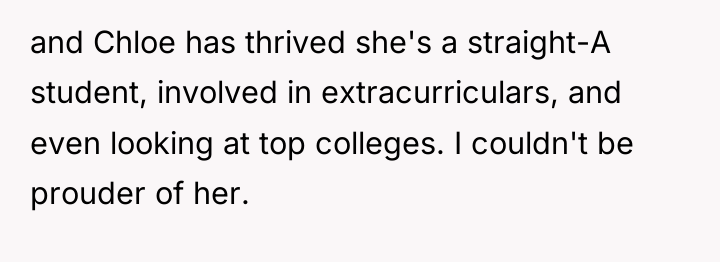 and Chloe has thrived she's a straight-A student, involved in...