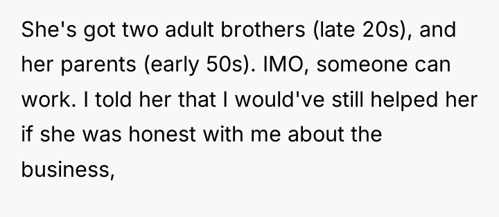 She's got two adult brothers (late 20s), and her parents...