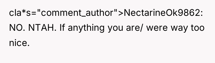 cla*s="comment_author">NectarineOk9862: NO. NTAH. If anything you are/ were way too...