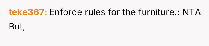 teke367 Enforce rules for the furniture.: NTA But,