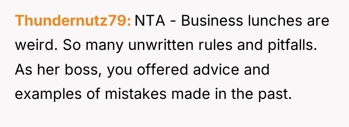 Thundernutz79 NTA - Business lunches are weird. So many unwritten...