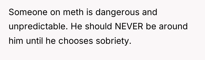 Someone on meth is dangerous and unpredictable. He should NEVER...