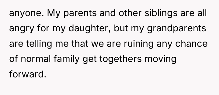 anyone. My parents and other siblings are all angry for...