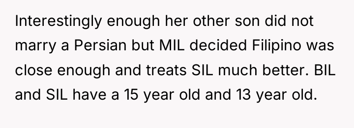 Interestingly enough her other son did not marry a Persian...
