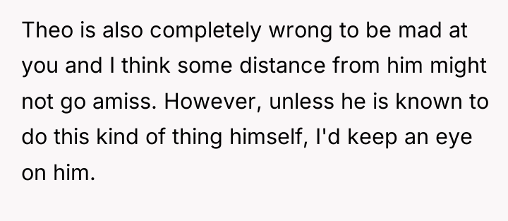 Theo is also completely wrong to be mad at you...