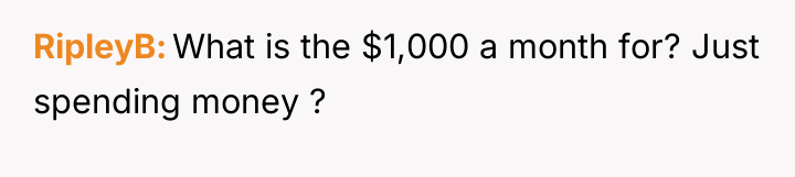 RipleyB What is the $1,000 a month for? Just spending...