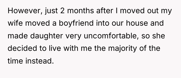 However, just 2 months after I moved out my wife...