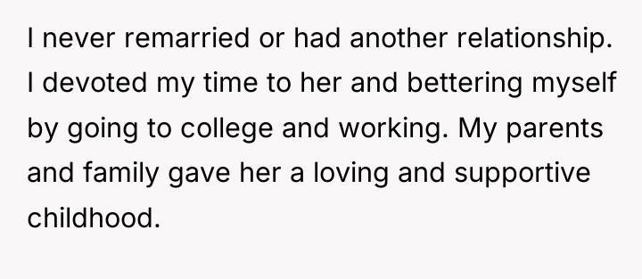I never remarried or had another relationship. I devoted my...