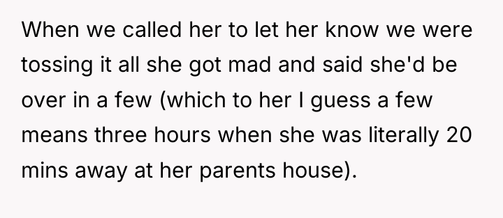 When we called her to let her know we were...