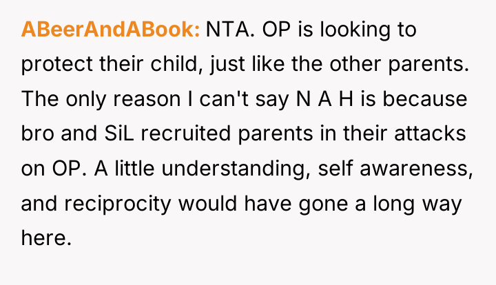 ABeerAndABook NTA. OP is looking to protect their child, just...