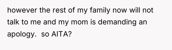 however the rest of my family now will not talk...