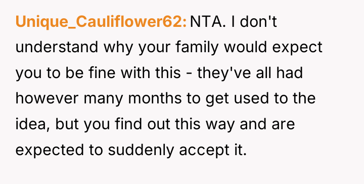 Unique_Cauliflower62 NTA. I don't understand why your family would expect...