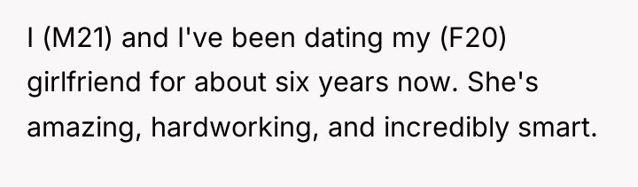 I (M21) and I've been dating my (F20) girlfriend for...
