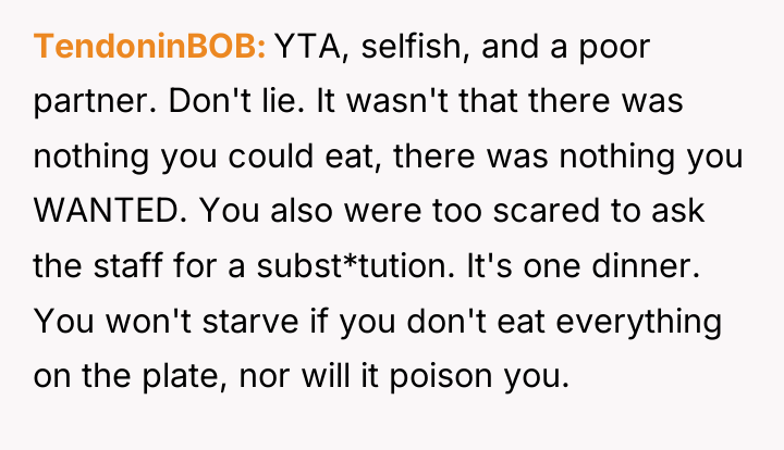 TendoninBOB YTA, selfish, and a poor partner. Don't lie. It...