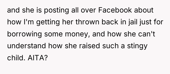 and she is posting all over Facebook about how I'm...