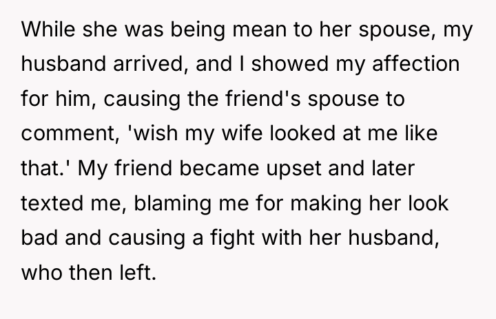 While she was being mean to her spouse, my husband...