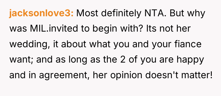 jacksonlove3 Most definitely NTA. But why was MIL.invited to begin...