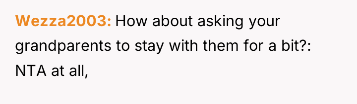 Wezza2003 How about asking your grandparents to stay with them...