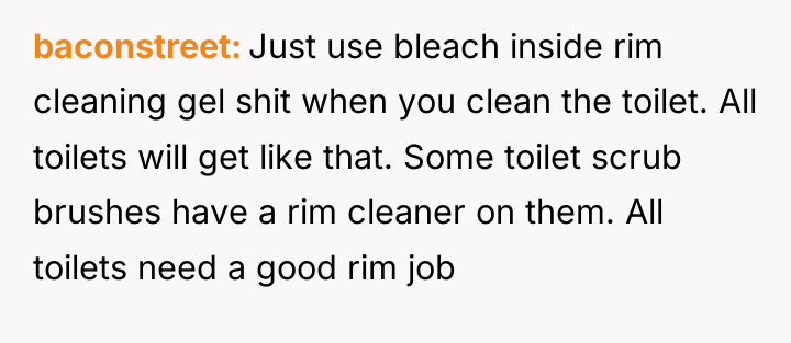 baconstreet Just use bleach inside rim cleaning gel shit when...