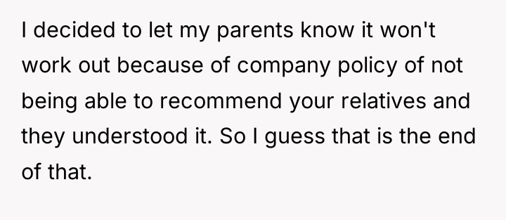 I decided to let my parents know it won't work...