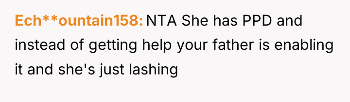 Ech**ountain158 NTA She has PPD and instead of getting help...