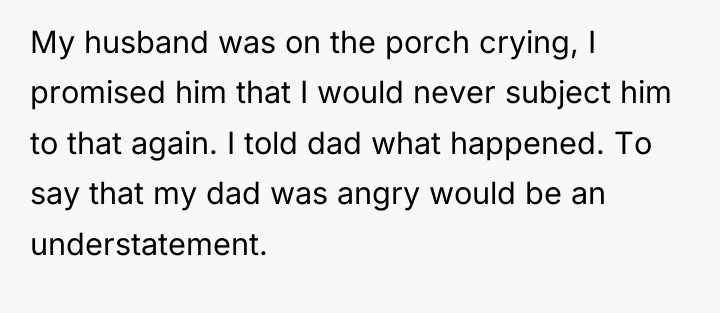 My husband was on the porch crying, I promised him...