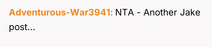 Adventurous-War3941 NTA - Another Jake post...