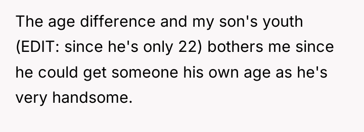 The age difference and my son's youth (EDIT: since he's...